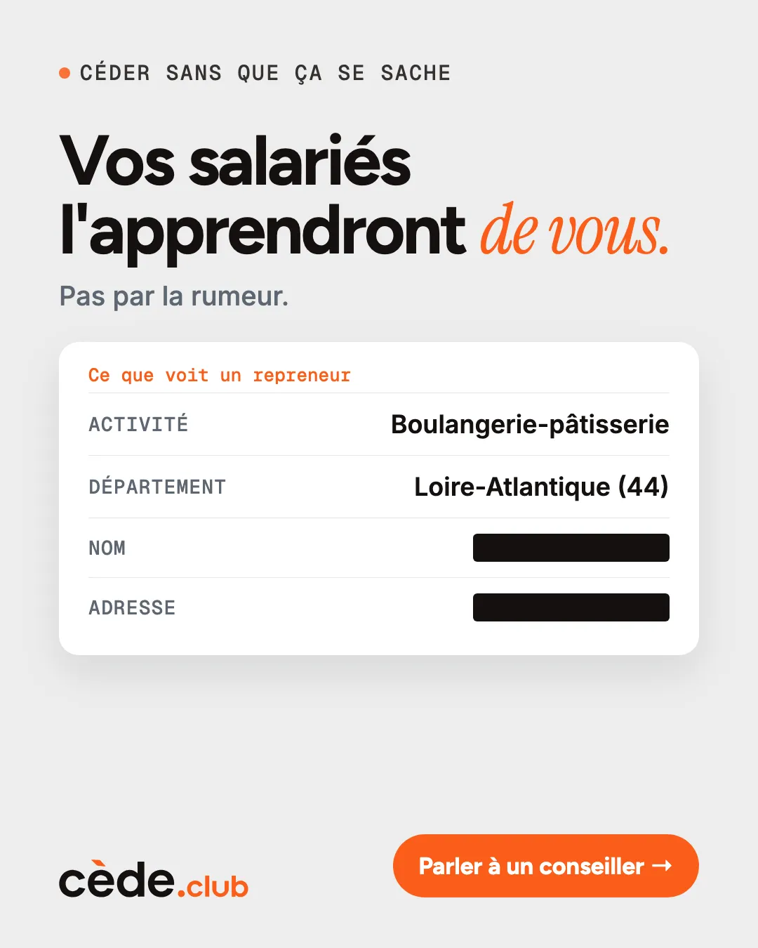 Création publicitaire Cède sur la confidentialité d'une cession