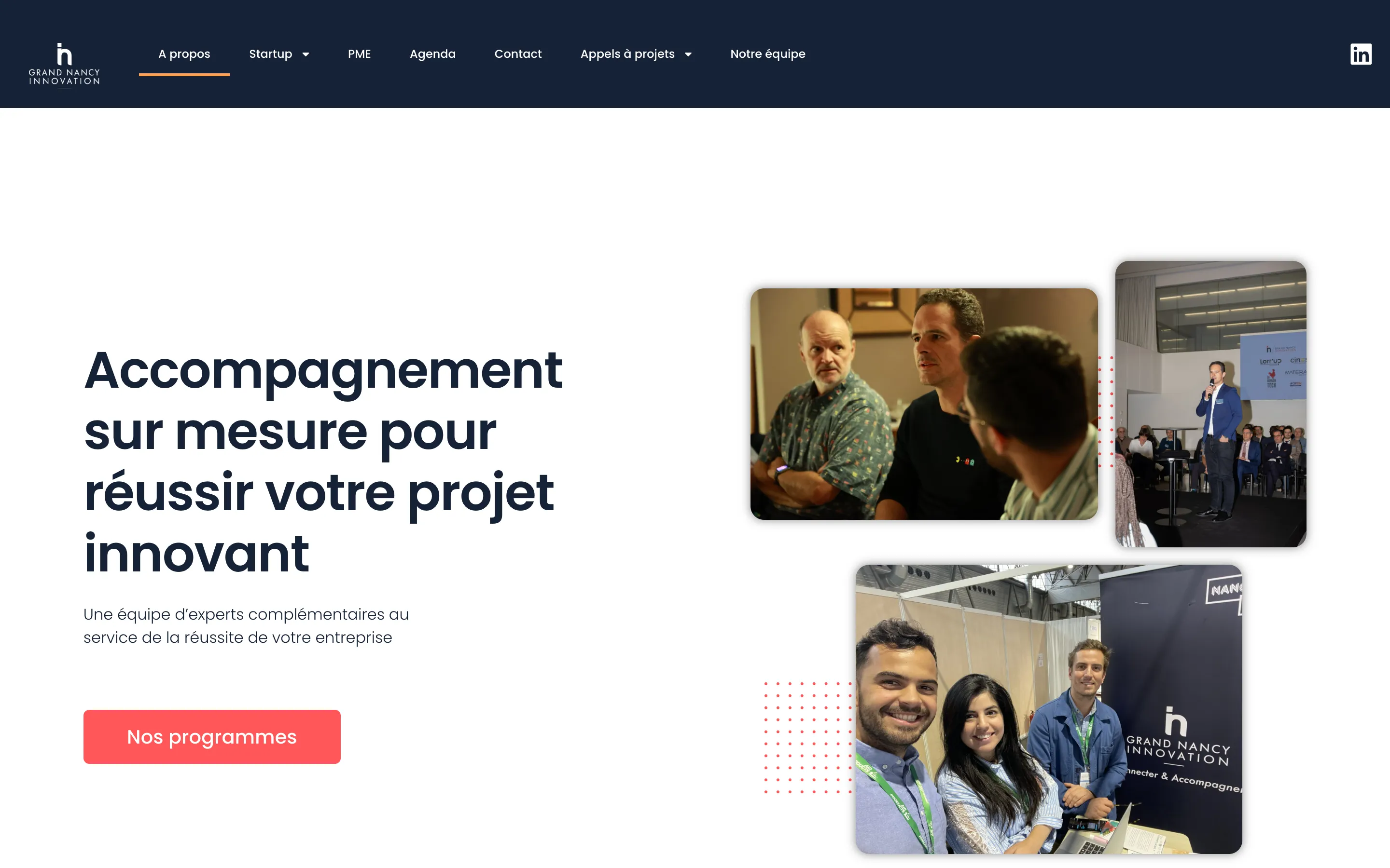 Page du site Grand Nancy Innovation présentant l'accompagnement sur mesure