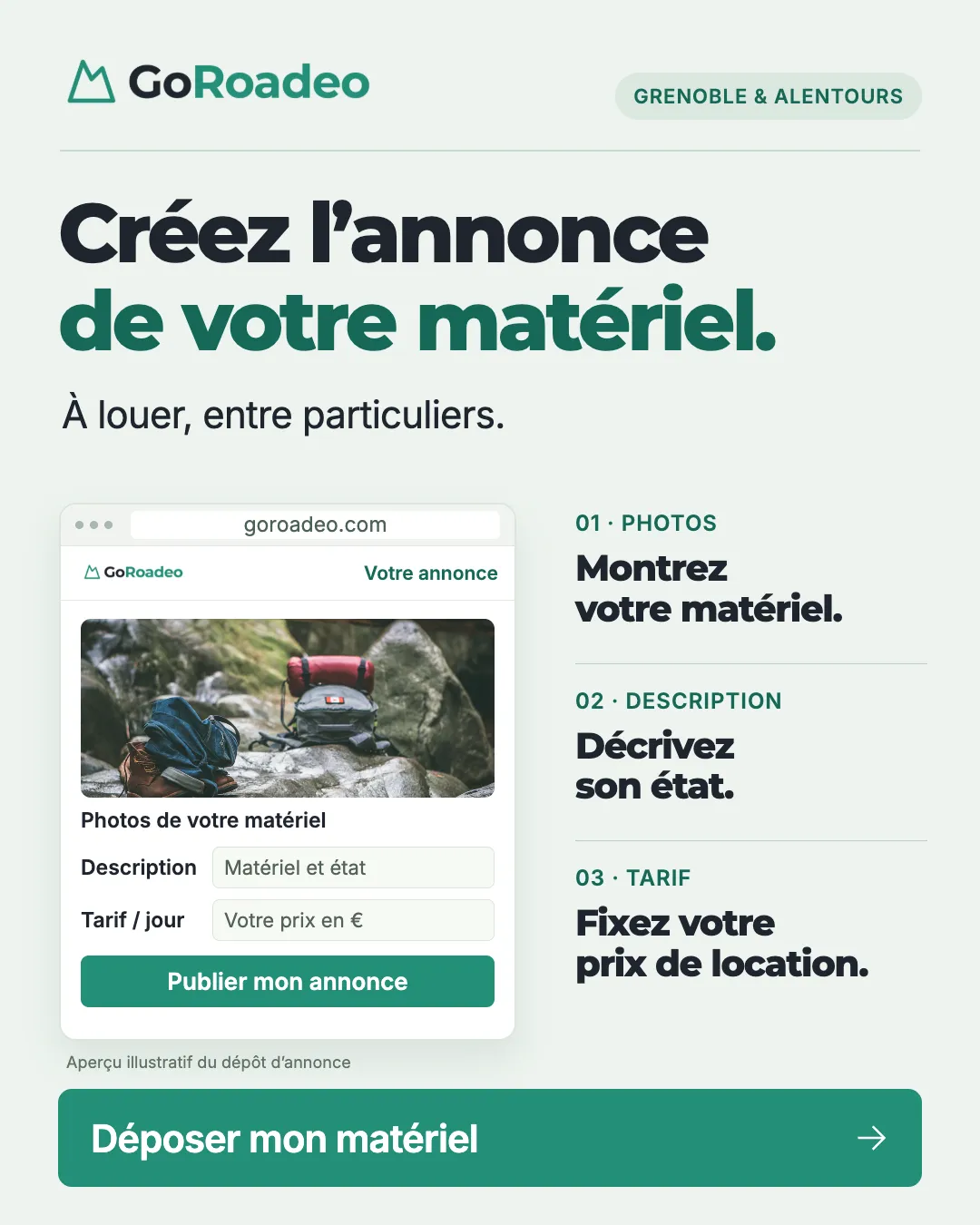 Proposition créative GoRoadeo « Créez l'annonce de votre matériel »